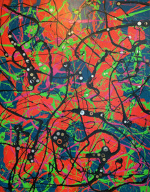 Obraz abstrakcyjny Edwarda Dwurnika z serii słynnych Pollocków.