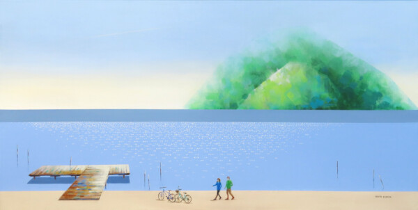 Obraz Marty Bileckiej przedstawiający morze i plaże w tajemniczym świetle