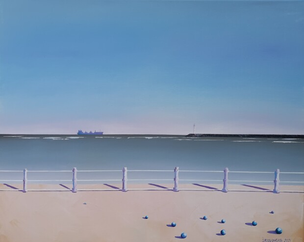 Obraz olejny Katarzyny Środowskiej przedstawiający brzeg morza