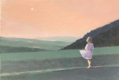 Obraz Ilony Herc przedstawiający dziewczynkę na górskiej łące.