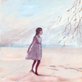 Obraz z dziewczynką wpatrzoną w pogodne niebo. Obraz autorstwa Ilony Herc.
