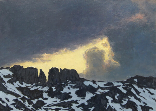 Obraz przedstawiający góry podczas pochmurnej pogody, autor Bartosz Leszczyna