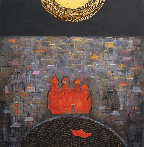 Bajkowy pejzaż z zamkiem autorstwa malarki Grażyny Kilanowicz