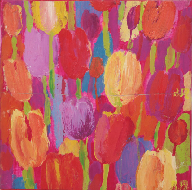 Obraz przedstawiające piękne kolorowe tulipany. Obraz Beaty Murawskiej