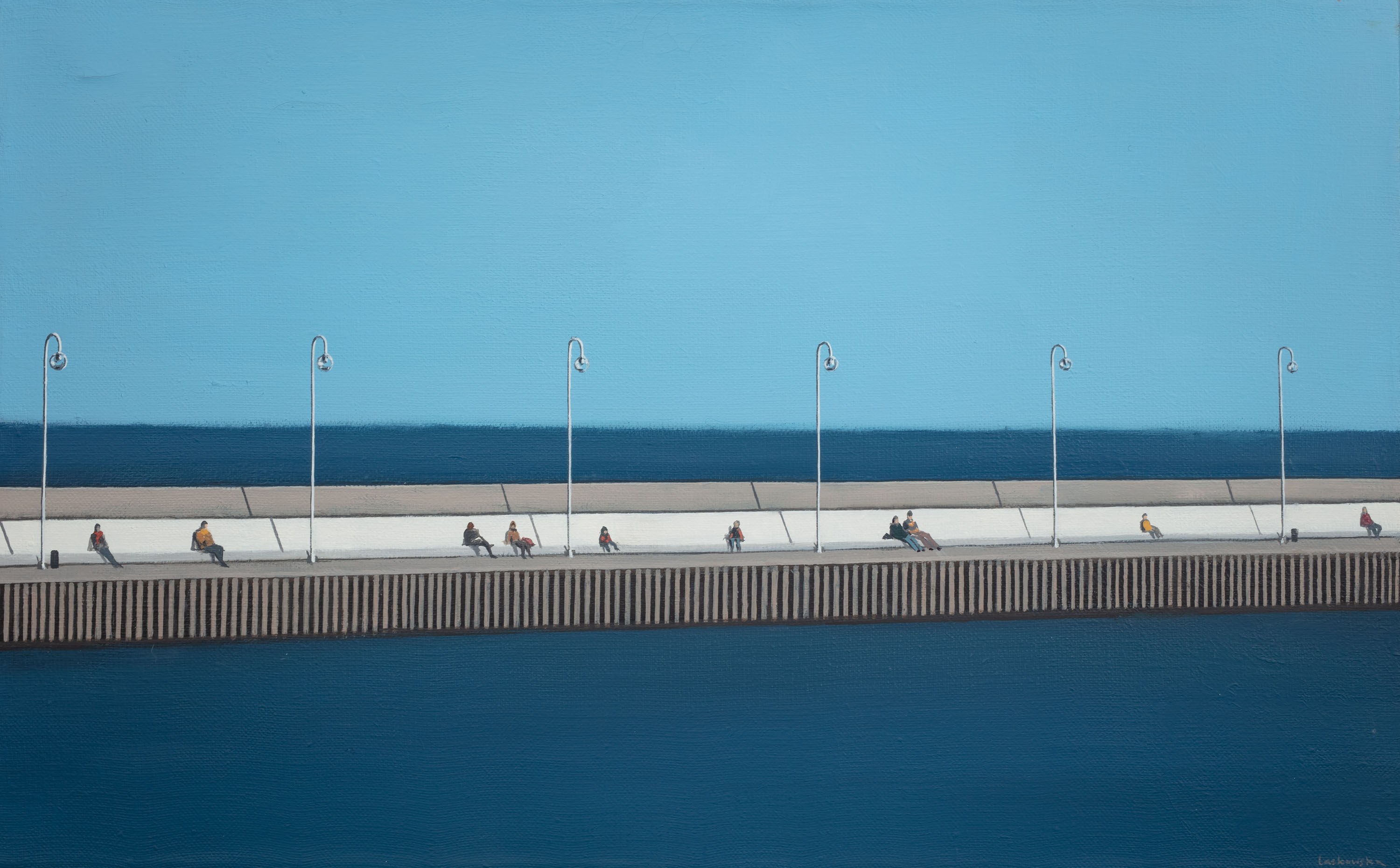 Morze i molo w Sopocie – pejzażowy obraz Magdaleny Laskowskiej, cisza i przestrzeń