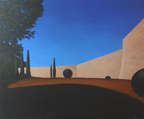 Pejzaż włoski z murami i cyprysami – obraz Magdaleny Laskowskiej, malarstwo współczesne