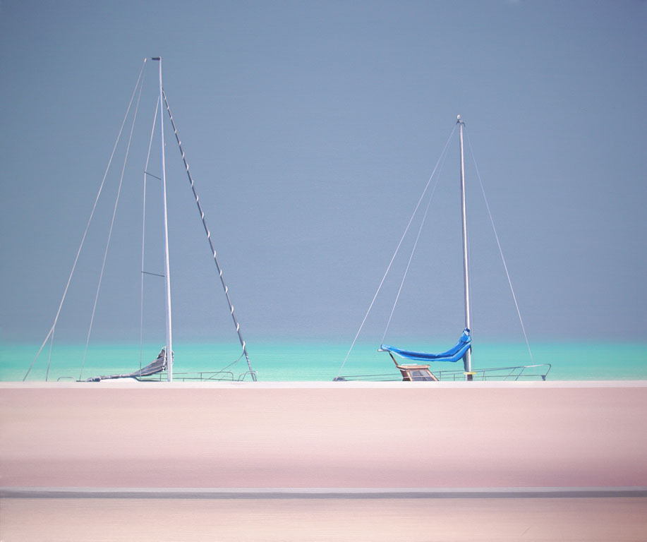 Obraz z jachtami żaglowymi stojącymi przy nabrzeżu portowym w pogodny dzień.