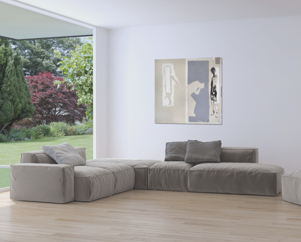 braz z postaciami w odcieniach szarości w dużym salonie rezydencji