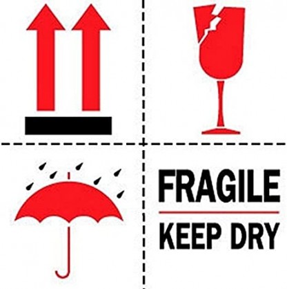 Oznaczenia ostrzegawcze przydatne do przesyłek delikatnych.