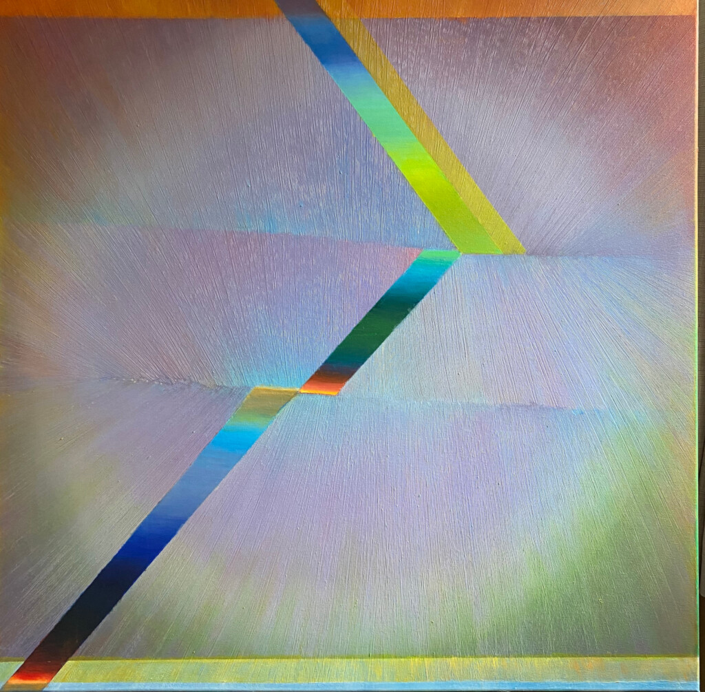 Geometryczny abstrakcyjny kolorowy obraz z dynamicznymi liniami. Autorka Anna Trochim