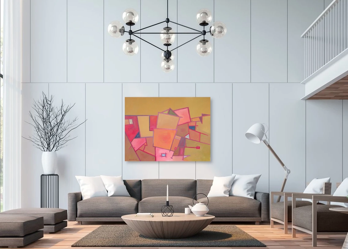 Obraz Pawła Jasionowskiego w wysokim jasnym wnętrzu