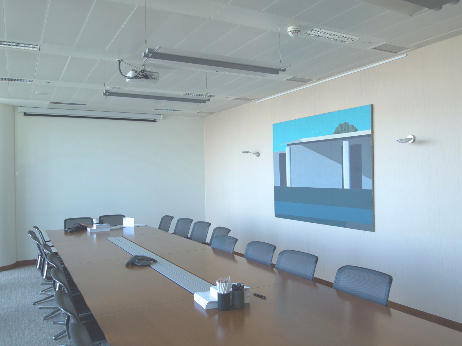 Obraz przedstawiający architekturę nowoczesną wiszący w biurze