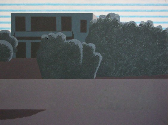 architektura, dom, drzewa, natura, minimalizm, stonowane kolory, ciemne barwy, geometria, proste kształty