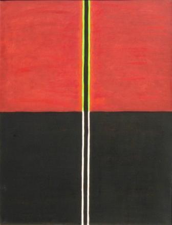 abstrakcja, symetria, pasy, czyste barwy, żywe ciepłe kolory, linie, czerwony, czarny, żółty