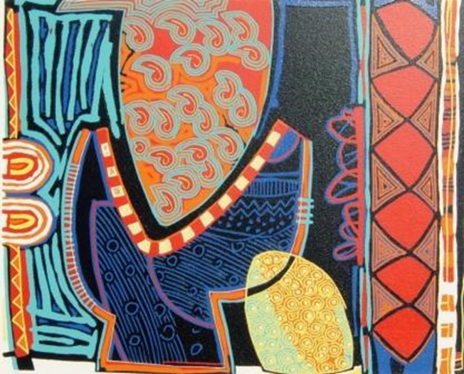 kolorowa martwa natura z wazą w stylu etno