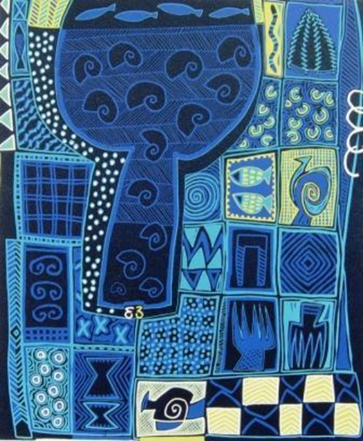 niebieska kompozycja , dekoracyjna, figuratywna