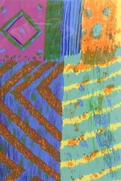 kompozycja w kontrastowych kolorach , paski, romb, kropki