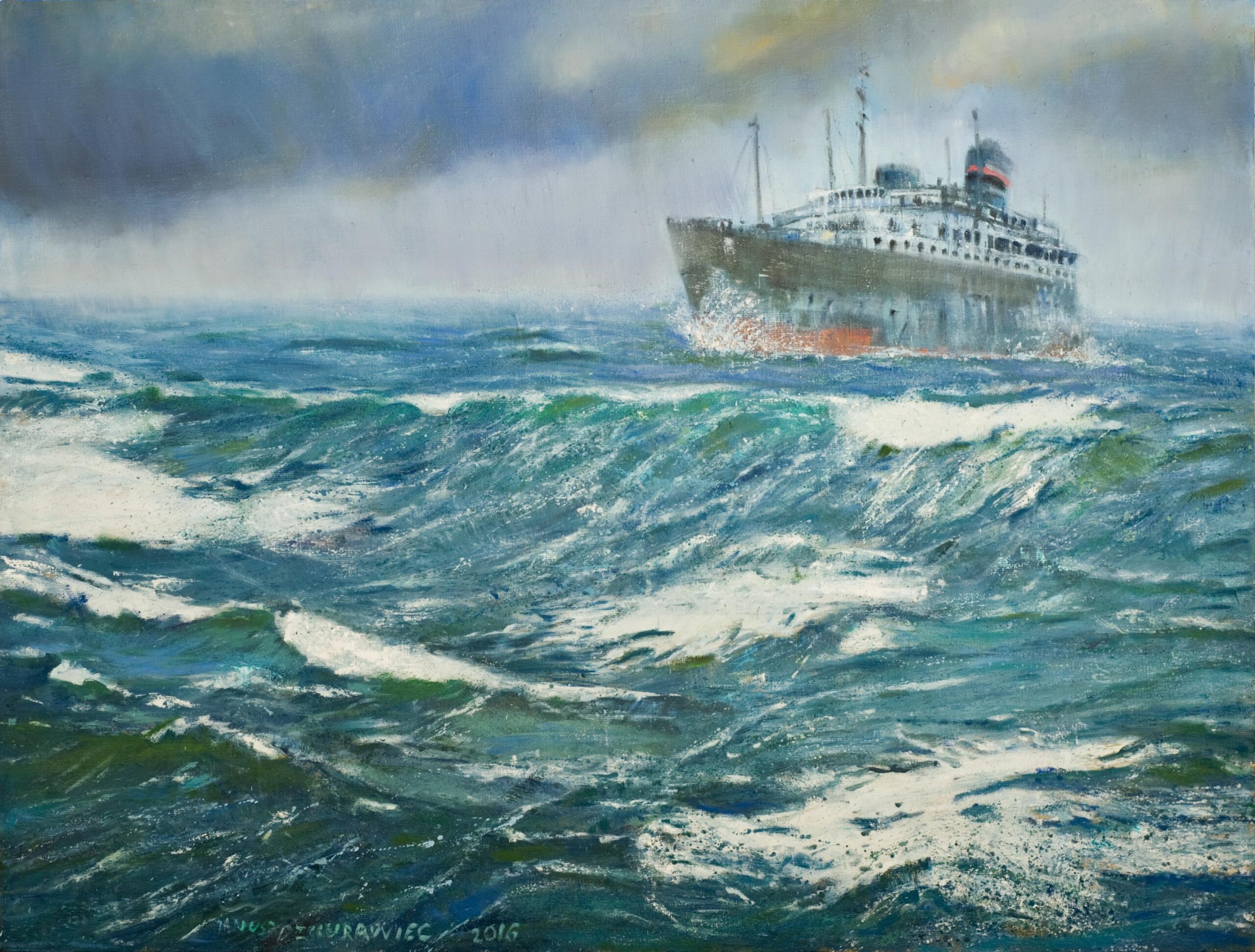 okręt pasażerski na wzburzonym morzu