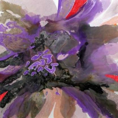 abstrakcyjny obraz z dynamiczną kolorową formą z przewagą fioletu