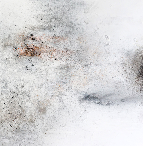 kompozycja abstrakcyjna, na białym tle szaro-czarny pył