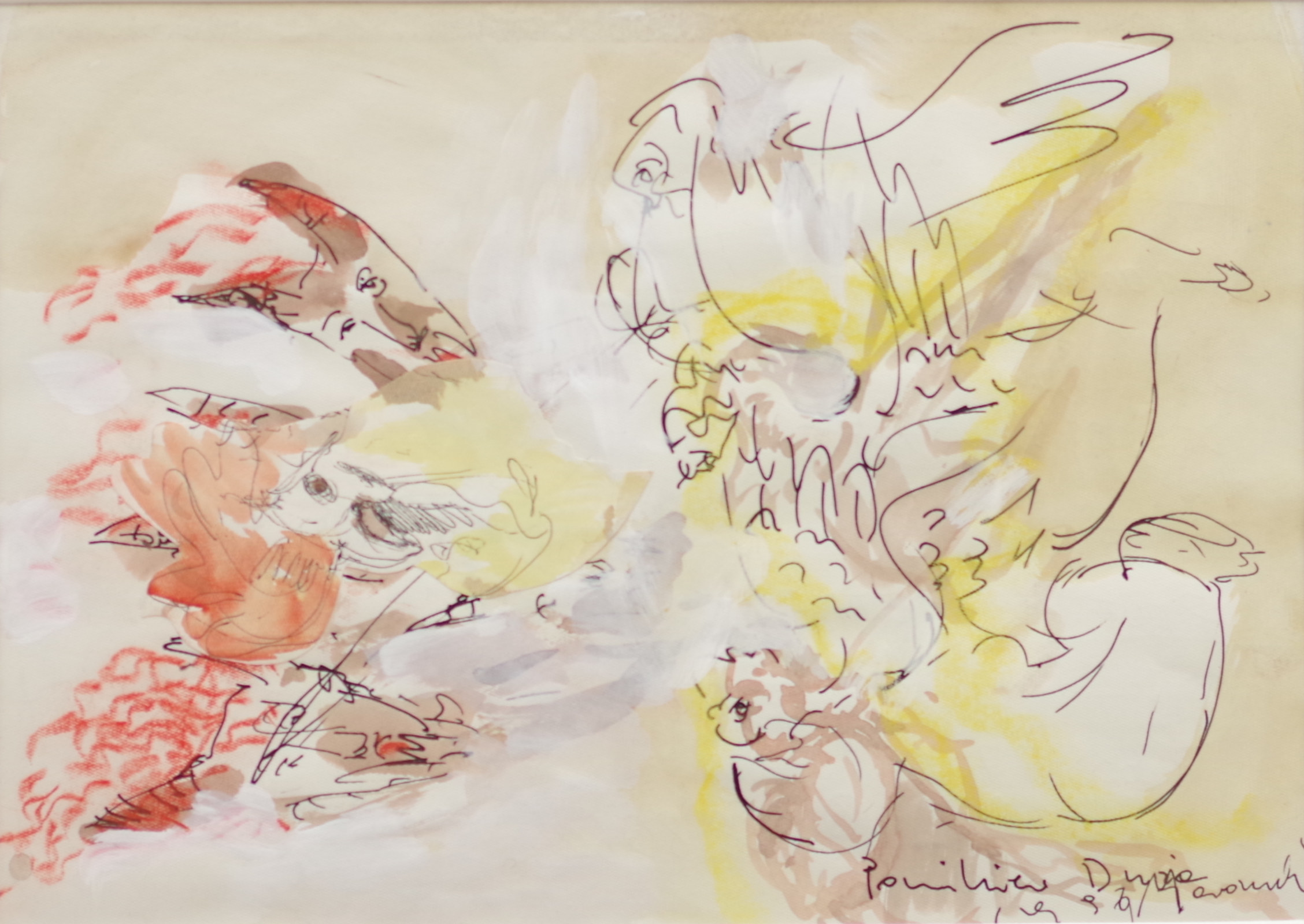 kompozycja  przedstawiająca głowy wyłaniające się z nieokreślonej przestrzeni