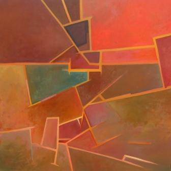 obraz abstrakcyjny z geometrycznymi formami w czerwieniach