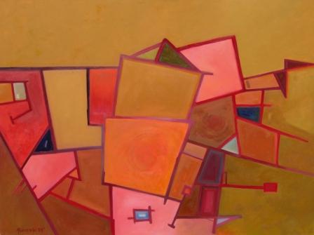 abstrakcja z geometrycznymi formami w ciepłej kolorystyce