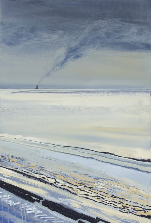 zimowy krajobraz, na horyzoncie dym lecący z komina