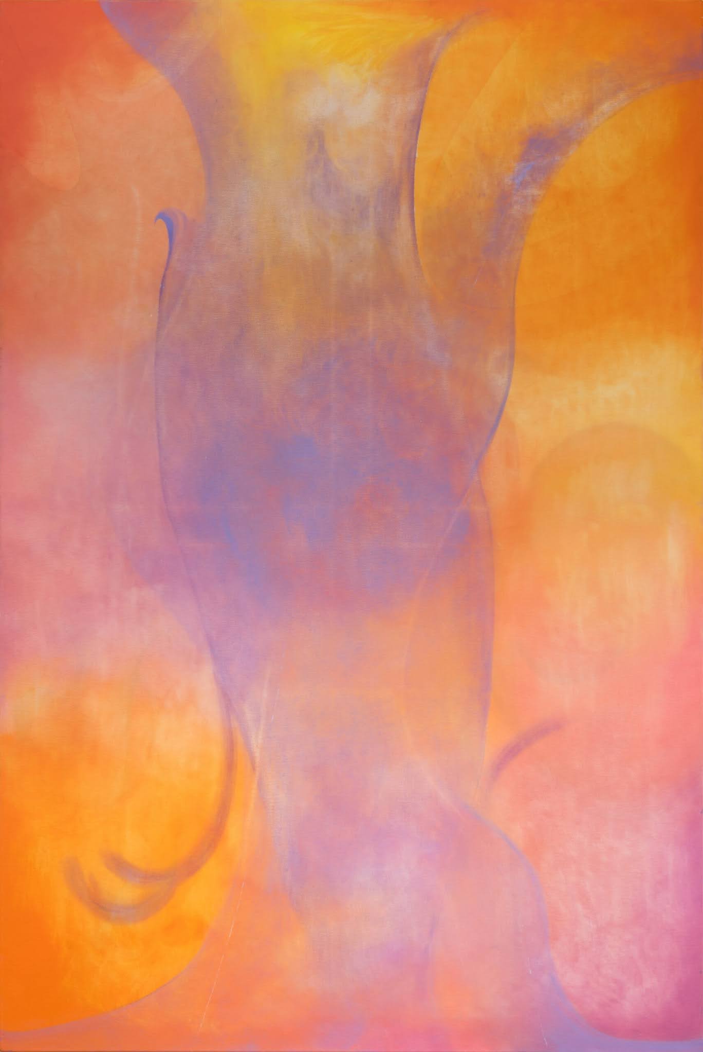 abstrakcyjny obraz z obłą organiczną formą w żywej kolorystyce