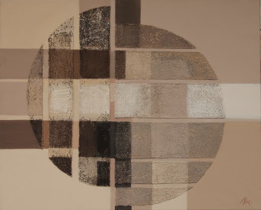 kompozycja geometryczna z kołem składającym się z kwadratów i prostokątów