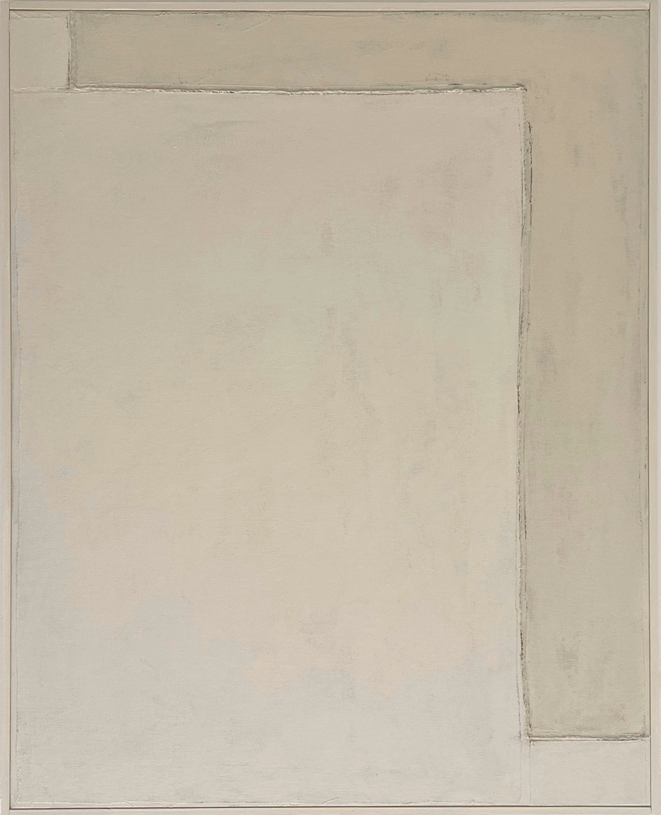 abstrakcja geometryczna, biały, beżowy, szary, stonowane kolory, kompozycja statyczna, proste linie, geometryczne kształty, jasne kolory