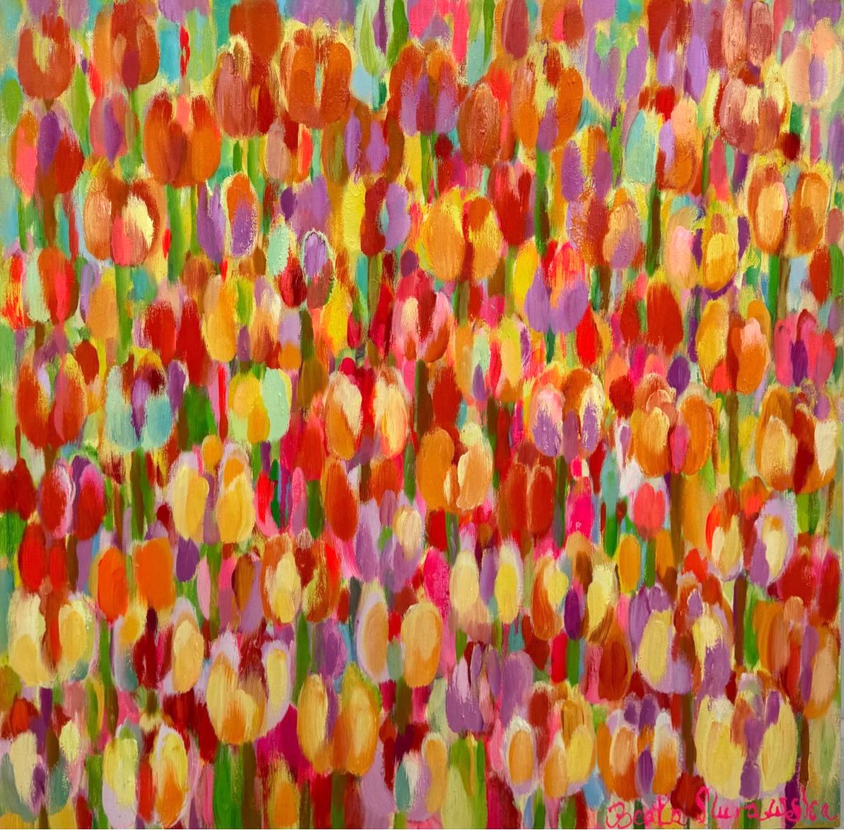 pole czerwonych i żółtych tulipanów