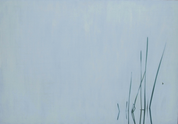 minimalistyczny pejzaż, trzciny w jeziorze,