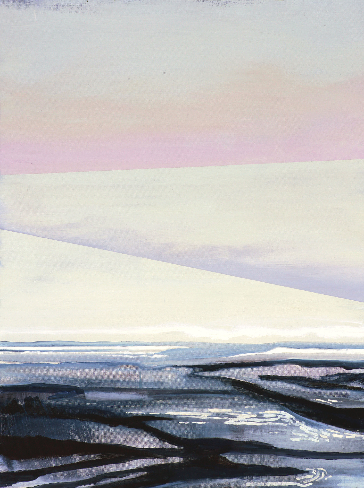 minimalistyczny pejzaż , jezioro w łunie wschodzącego słońca