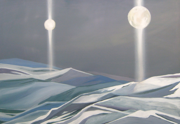 minimalistyczny pejzaż, fale oświetlone światłem księżyca w pełni