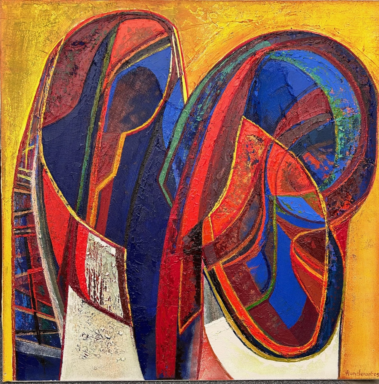 abstrakcja z opływowymi formami o jaskrawych kolorach