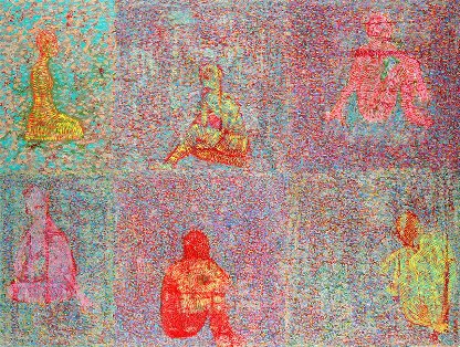 6 postaci w pozycji siedzącej