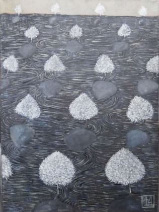 pejzaż zimowy, drzewa, szarości