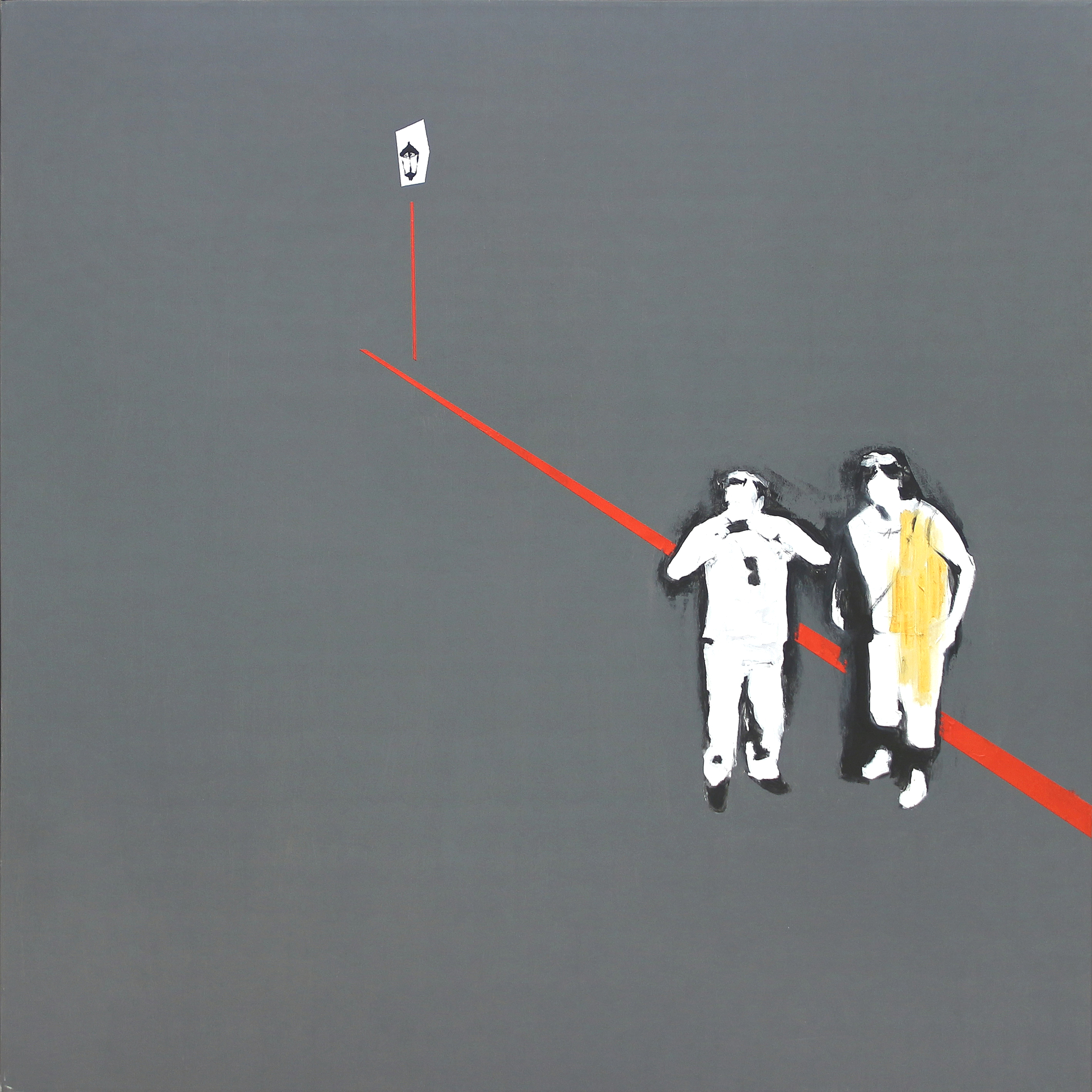 dwoje ludzie stojących na jezdni, minimalizm, ciemnoszary