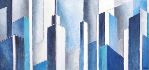 architektura miasto, wieżowce, niebieski, szary