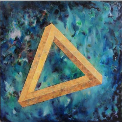 abstrakcja, geometryczny, niebieski, granatowy, żółty, złoty, geometryczna figura, trójkąt