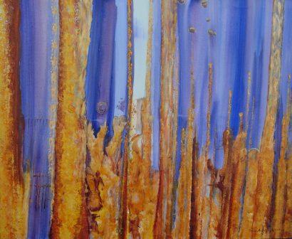 abstrakcja niebiesko-złota, ciepła kolorystyka, ciepłe kolory, abstrakcja w pasy, czerwony, pomarańczowy, niebieski, kolor, natura