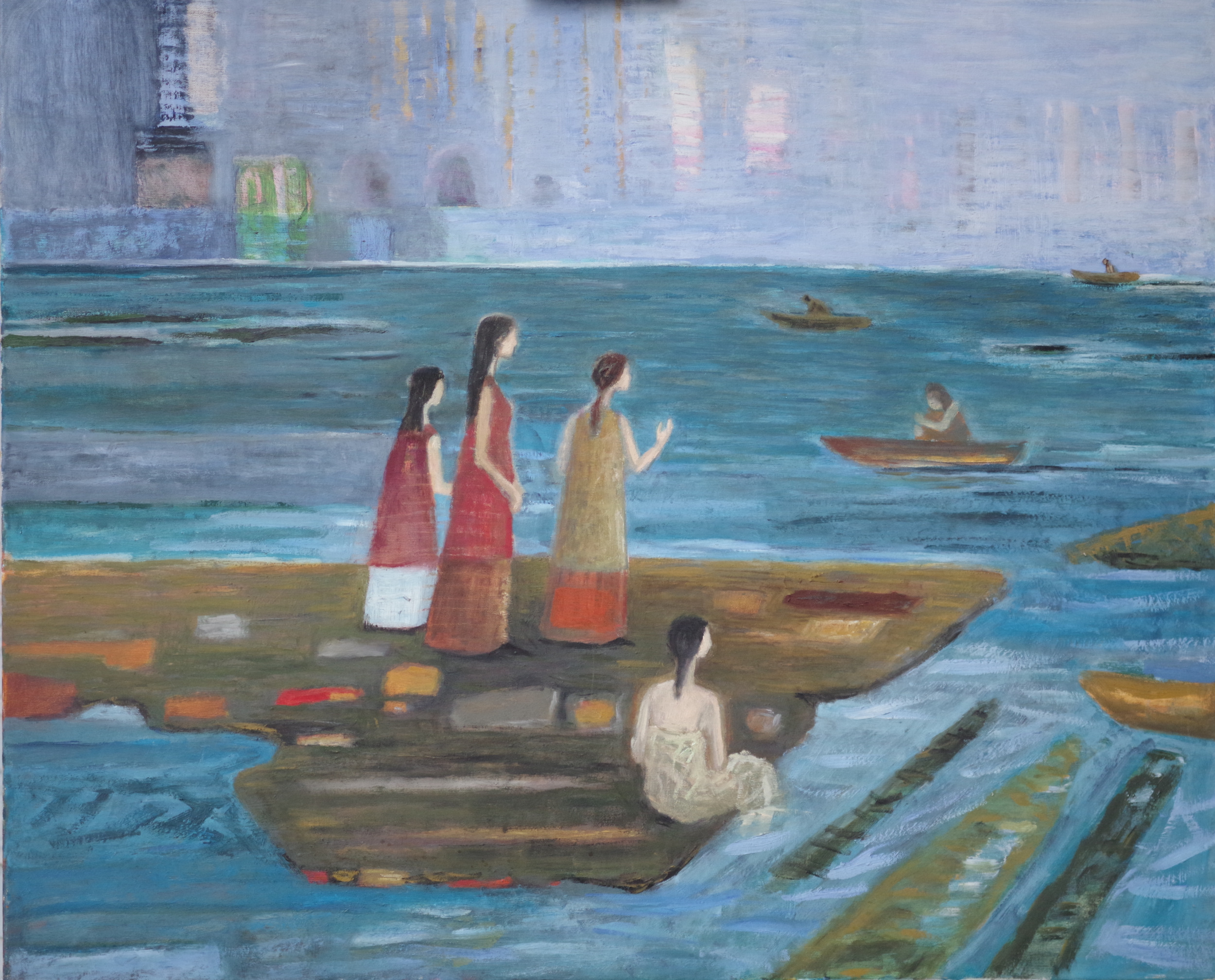 kobiety nad wodą, łódki