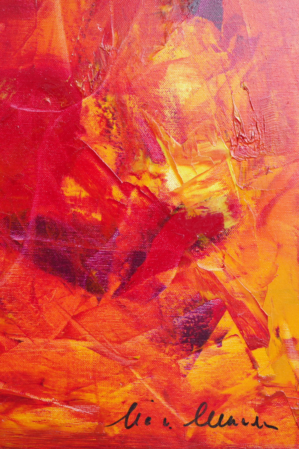 Detal ekspresyjnego obrazu kolorowego autorstwa holenderskiej artystki Lia van Leeuwen