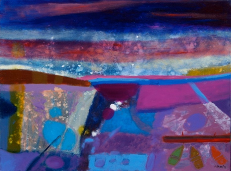 Abstrakcyjny pejzaż, fiolet, błękitny, granatowy, niebieski, fioletowy, zimne barwy, kolor, noc, pola