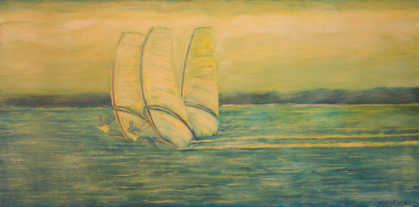 windsurferzy na wodzie, świt, sport, regaty, woda, jezioro, pejzaż