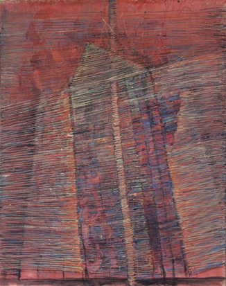 abstrakcja w czerwieni, cienkie linie, pasy, kształty