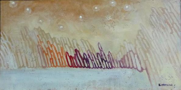 pejzaż z kroplami, pastelowa kolorystyka, abstrakcja, dekoracyjny obraz, ażurowy wzór