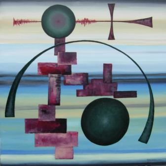 część mechanizmu, abstrakcja geometryczna, pasy, linie, koła prostokąty, niebieski, fioletowy