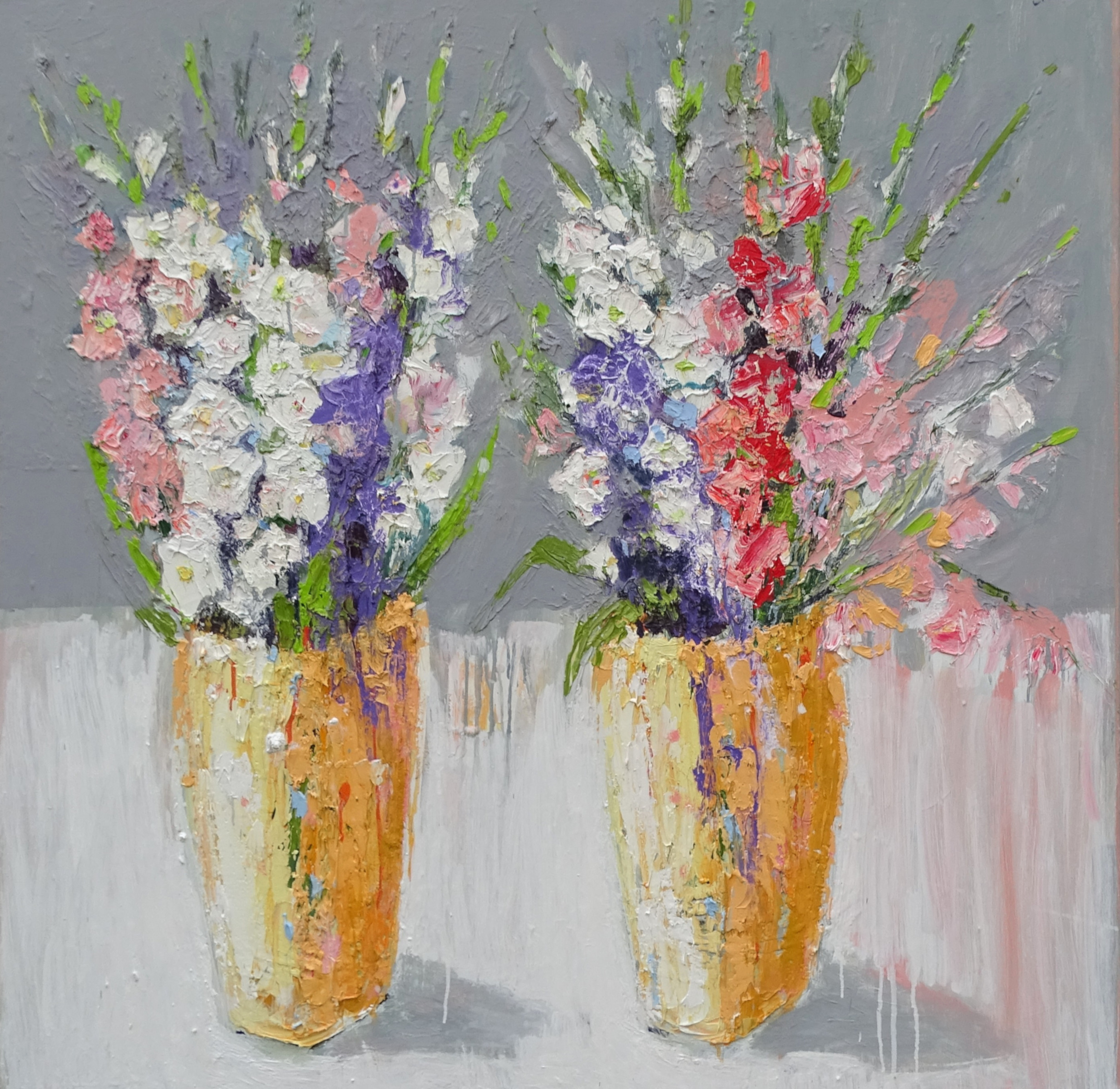 martwa natura, dwa wazony z kwiatami